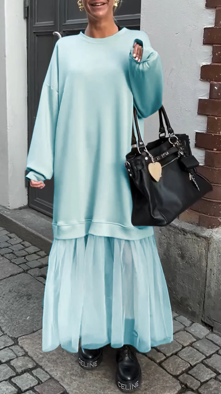 Women's Round Neck Lace Stitching Casual Dress