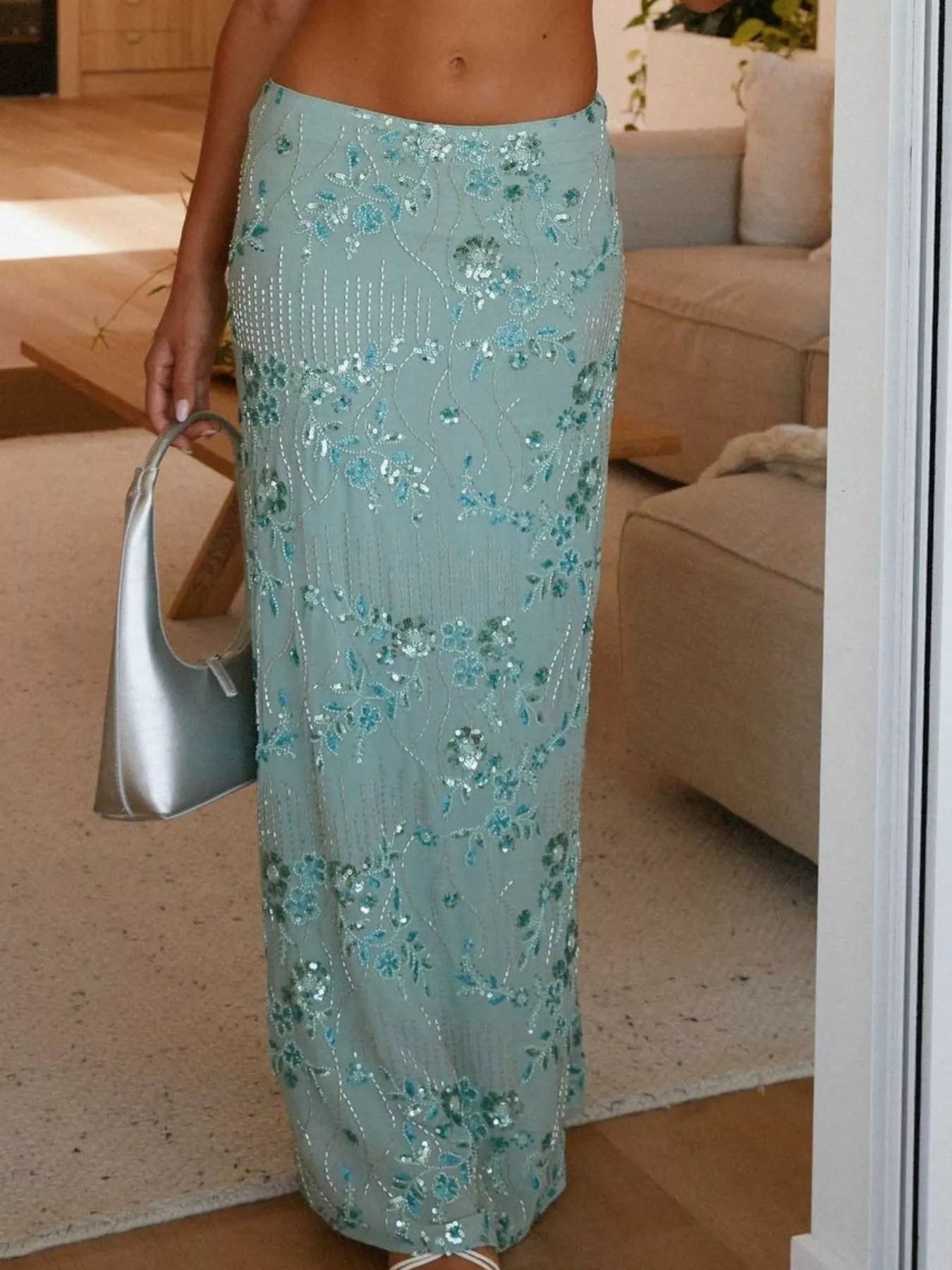 Embroidered Sequin Maxi Skirt