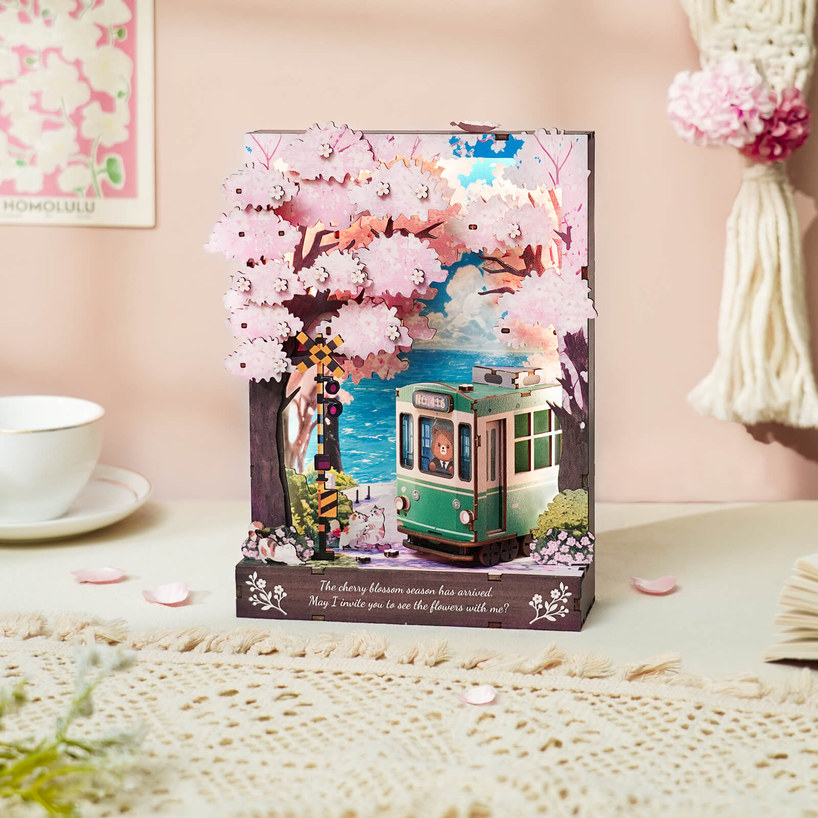 Sakura Rendezvous â€“ DIY Wooden Painting, 3D Puzzle Craft Kit