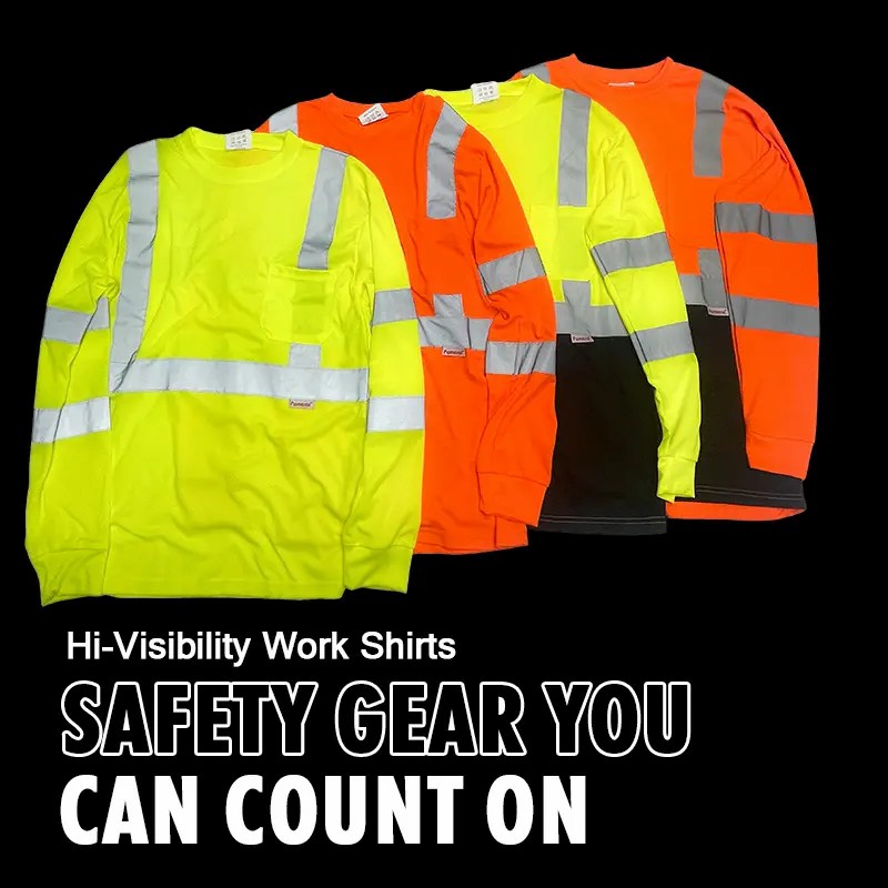6-Pack Hi-Vis Long Sleeve Work T-Shirts with Pocket (Breathable & Quick-Dry)