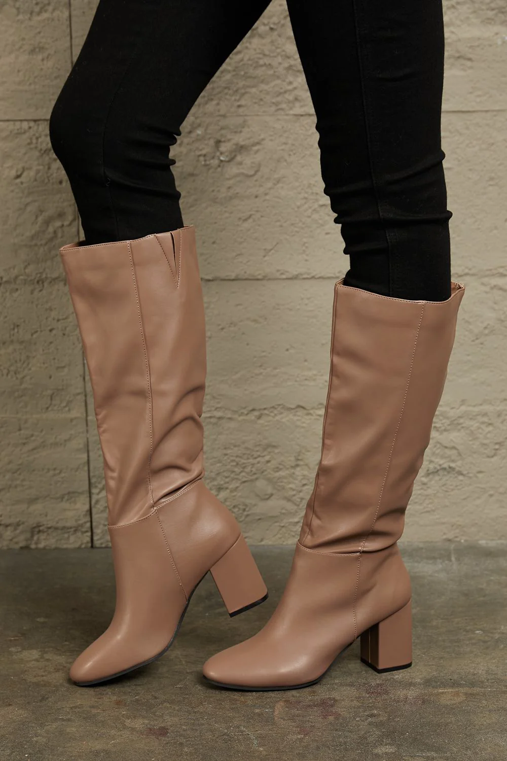 Harvest Haute Block Heel Knee High Boots in Mocha