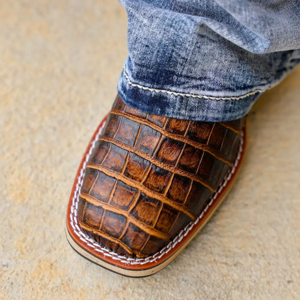 Honey American Caiman Gator Belly Leather Boots With 3D Lightweight Sole - Composite Toe