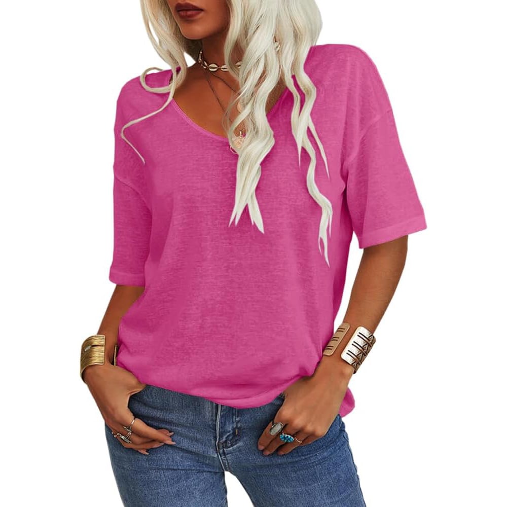 🔥Last Day Promotion!🌺Women's Solid Color V-Neck T-shirt