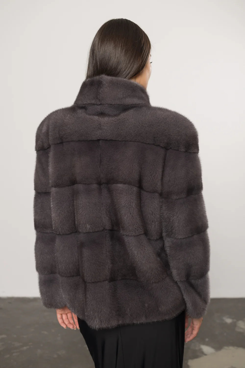 Haină din Blană Naturală de Vizon, Femei, Graphite 404