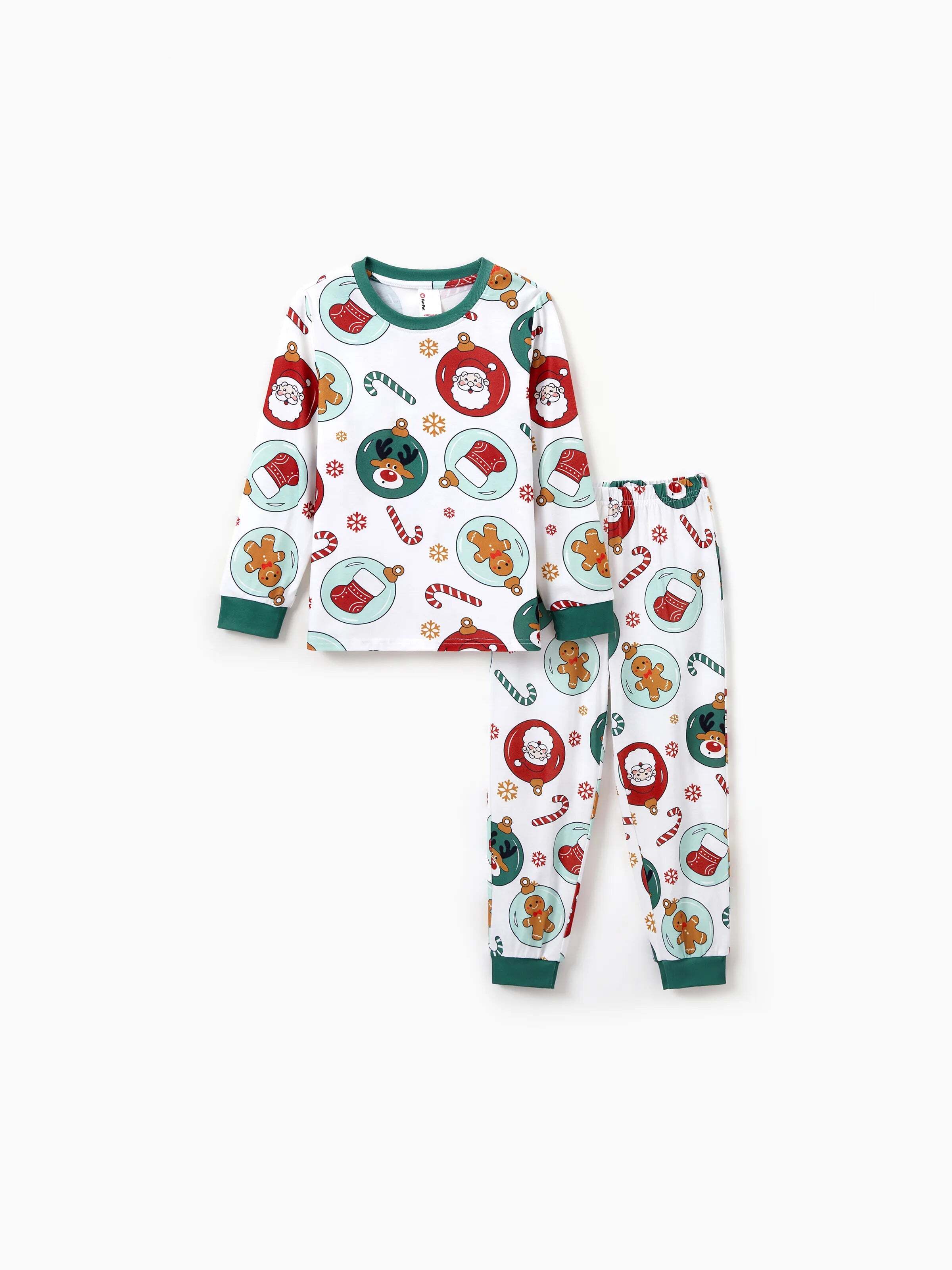 Christmas Matching Family Pajamas Set Reindeer and Santa Claus PJS with Christmas Socks Green