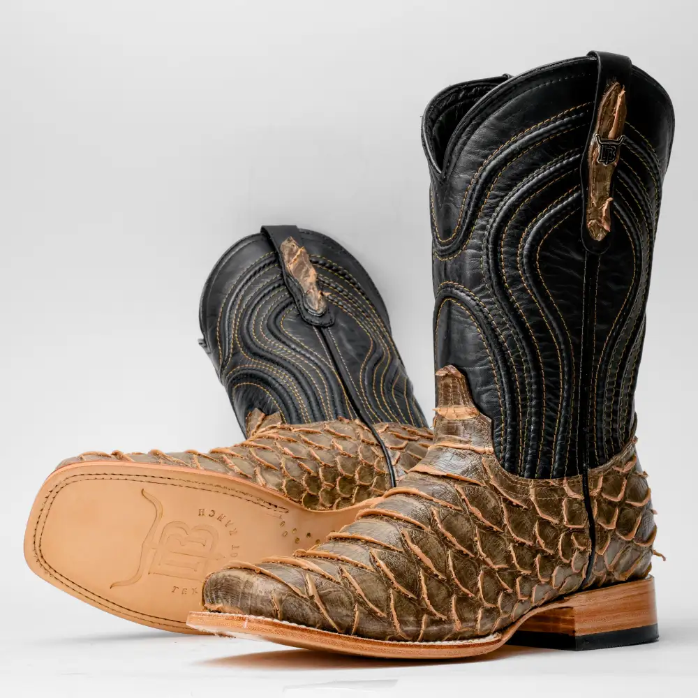 Rustic Light Brown Python Leather Boots - Square Toe