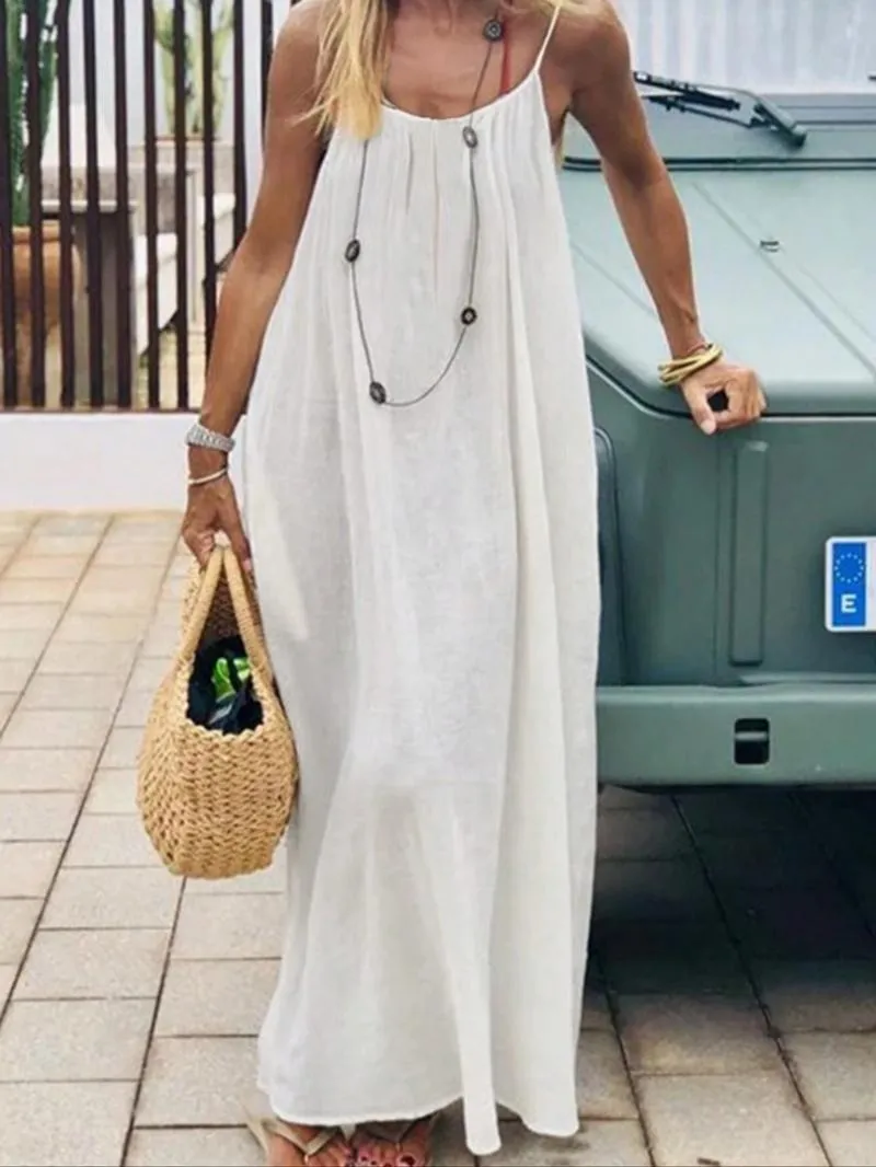 Women's Solid Color Backless Cami Dress, Casual Sleeveless Dress for Summer