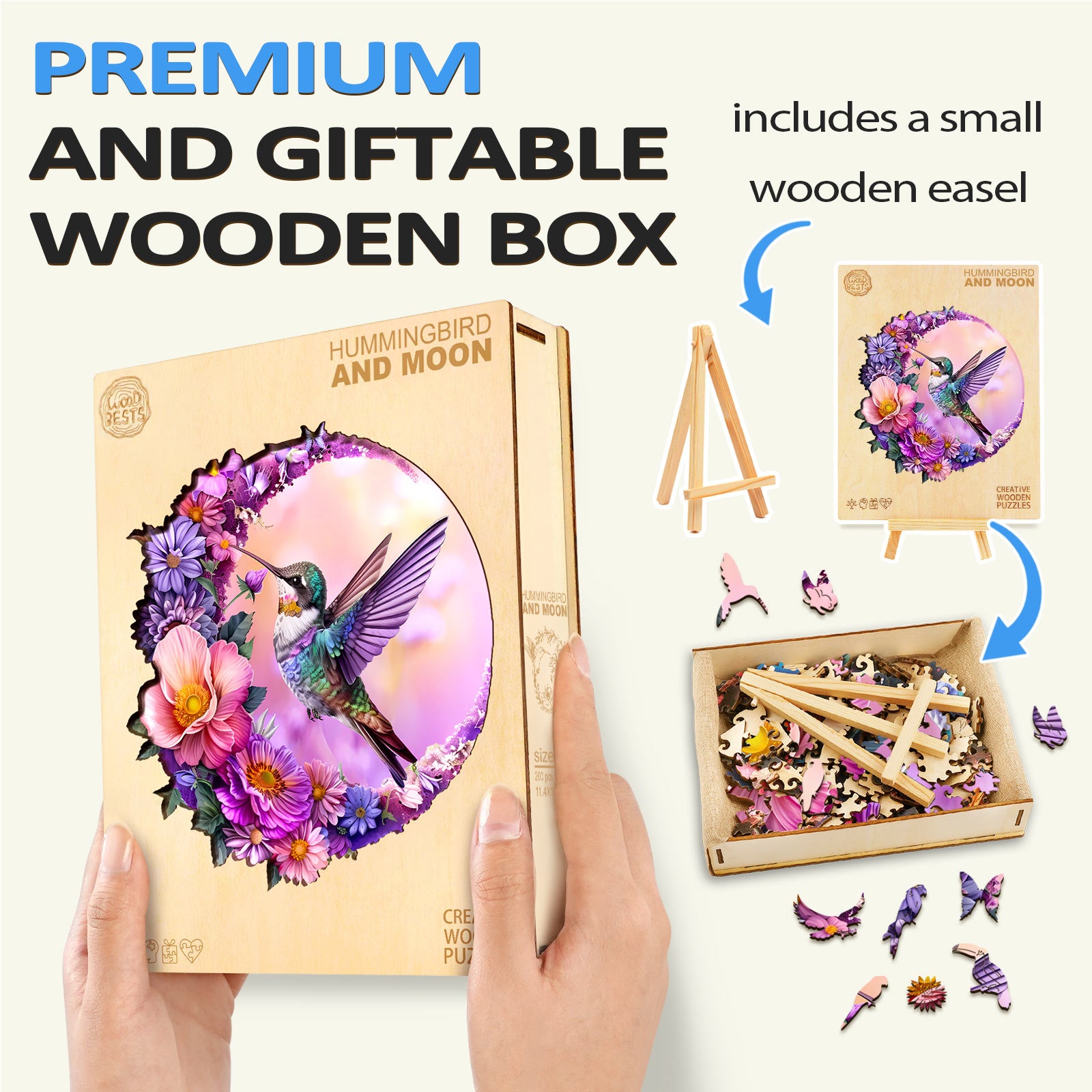 Hummingbird and Moon Wooden Jigsaw Puzzle