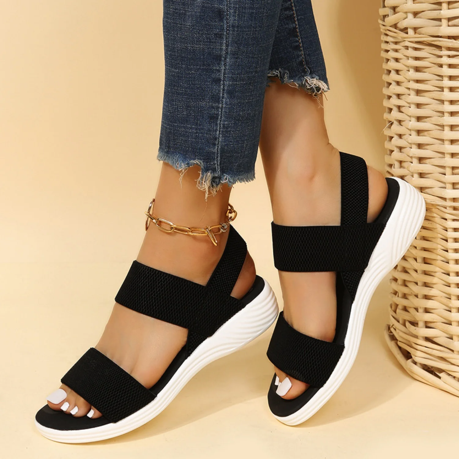 Rubber Open Toe Low Heel Sandals (multiple color options)