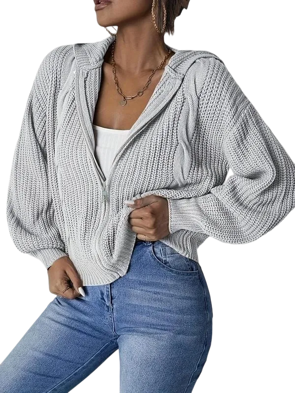 Women's Plain Zip Up Hooded Cardigan
