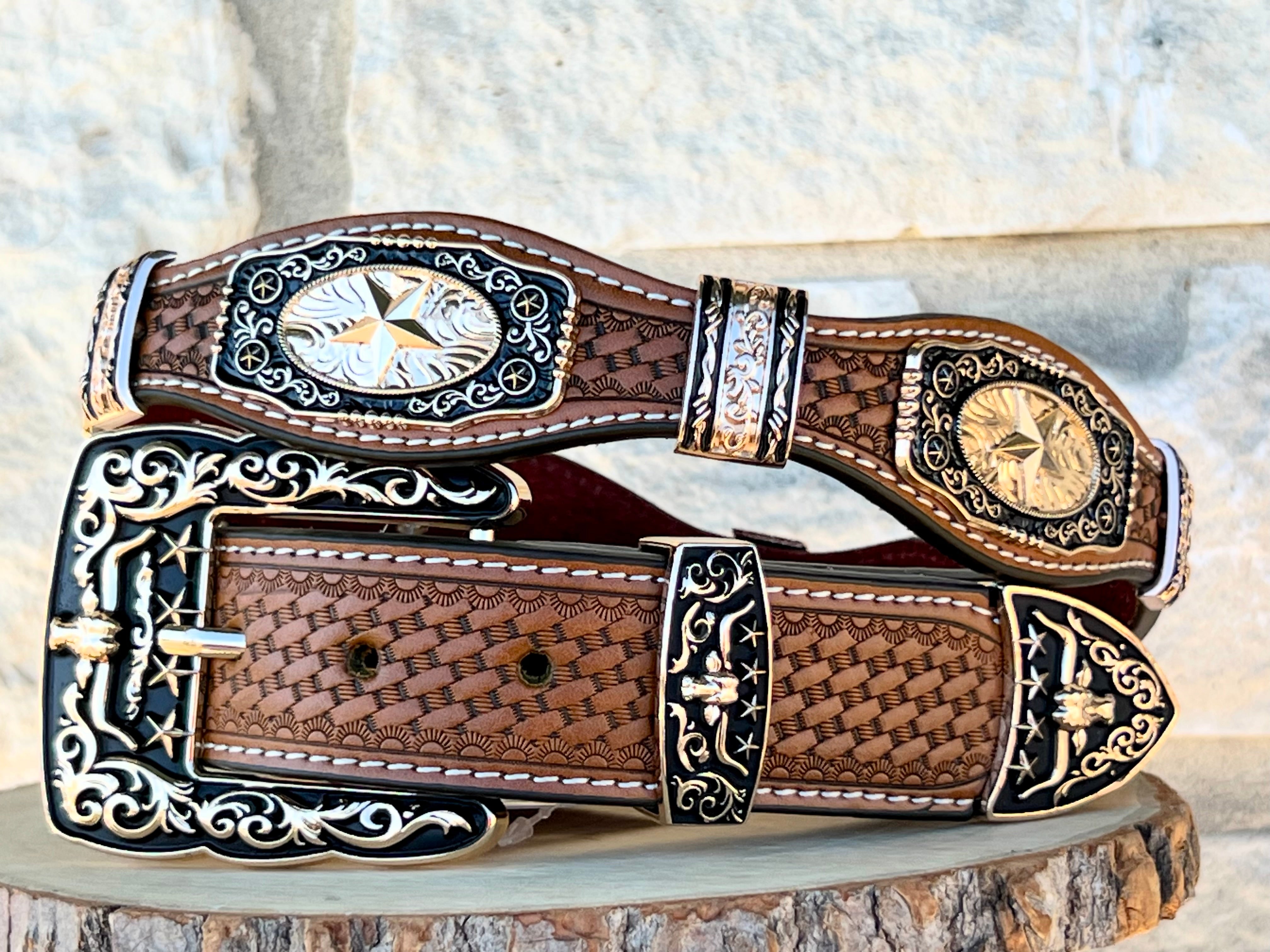 Men’s Honey Leather Belt With Star Concho