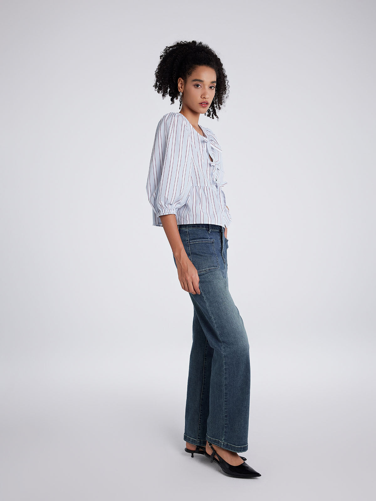 ASOBIO Bow Tie Front Peplum Shirt