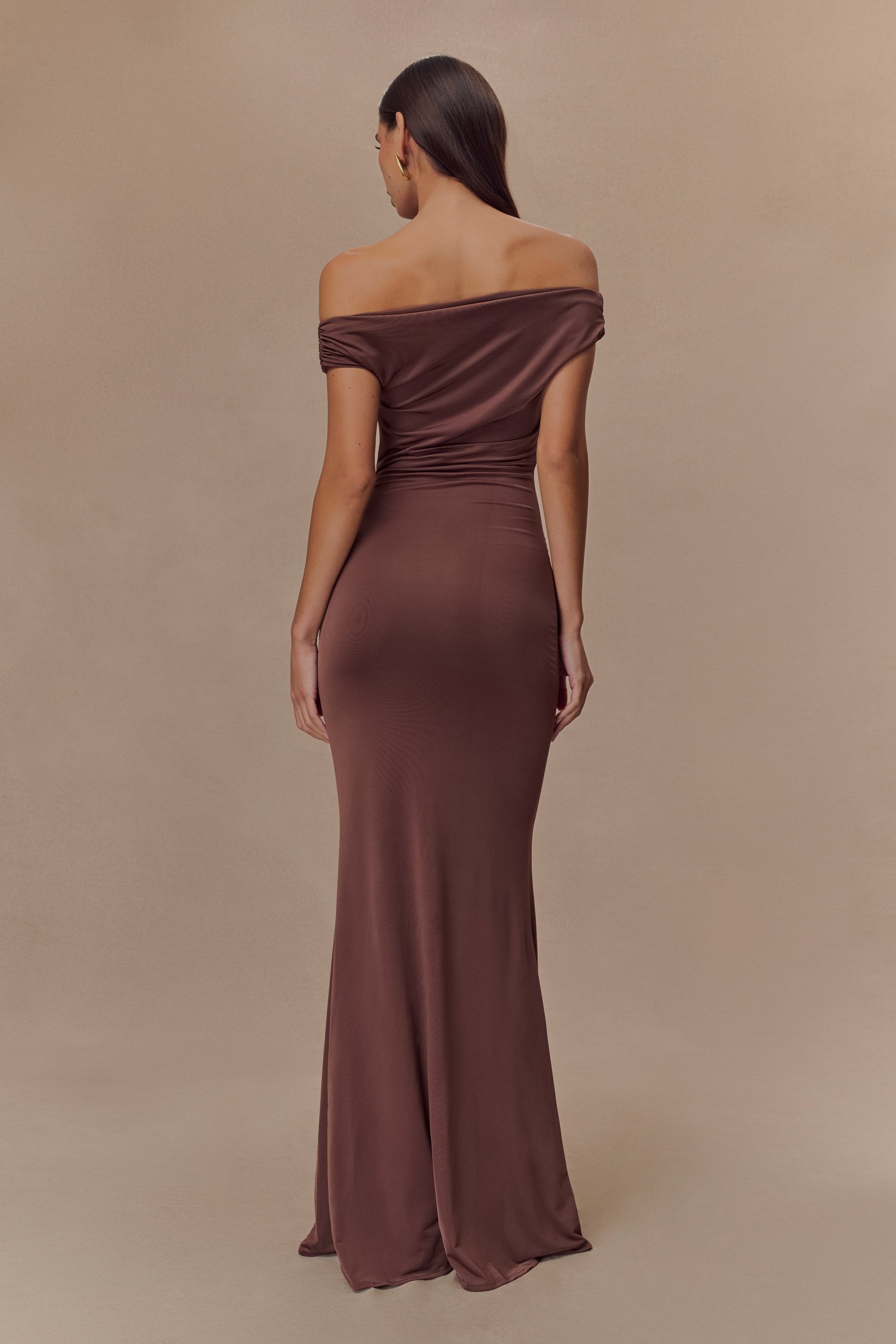 Chocolate Slinky Maxi Dress With Hardware