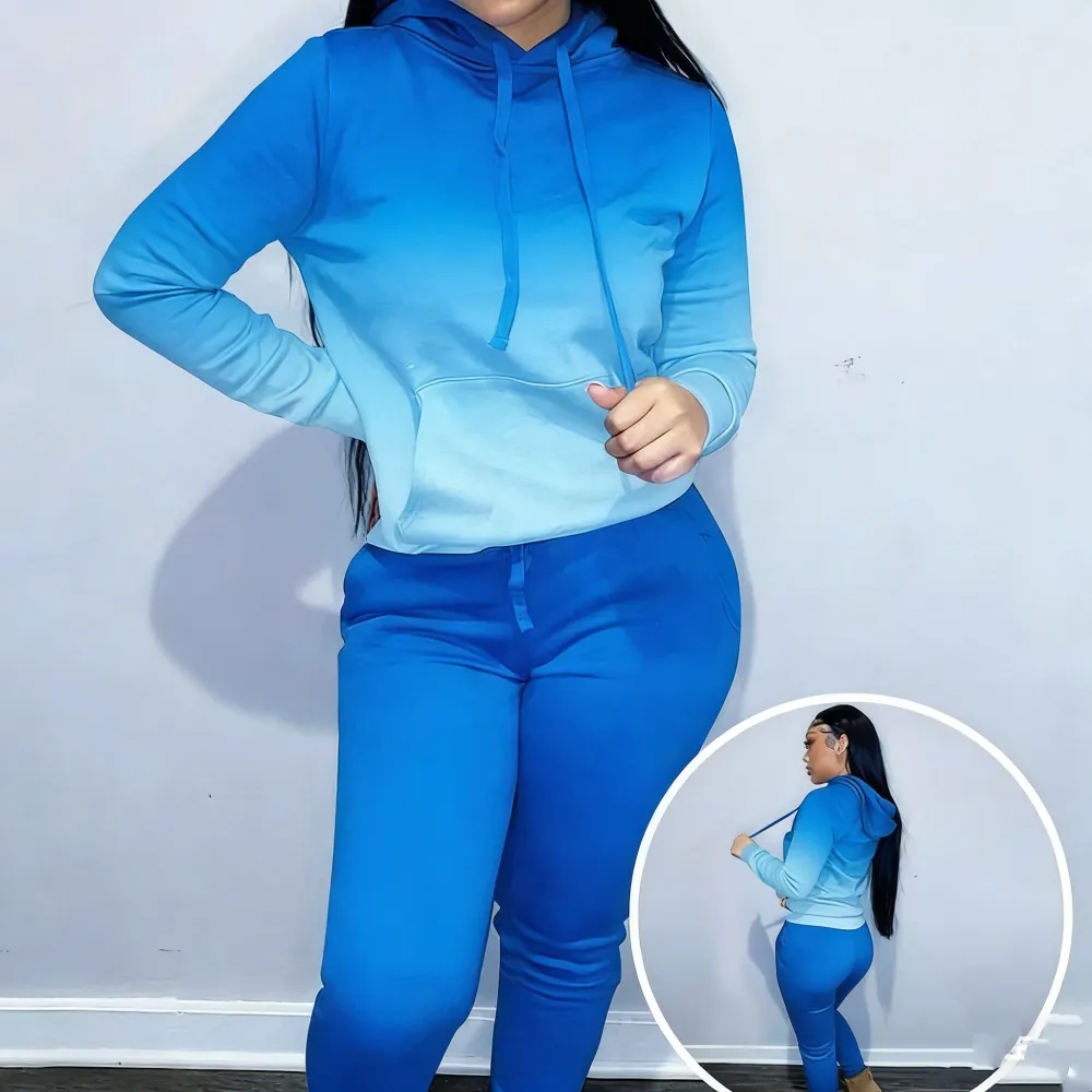 Women's Solid Drawstring Hoodie & Pocket Sweatpants Two-piece Set