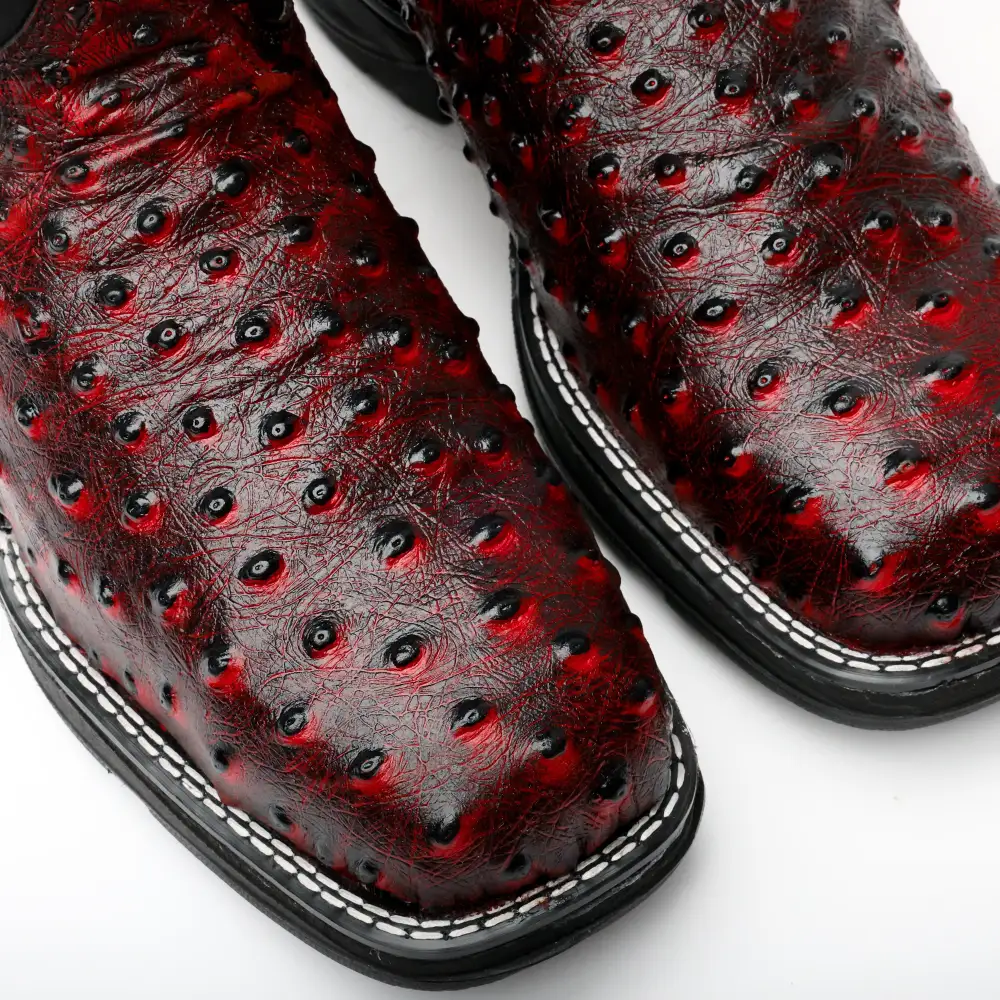 Black Cherry Ostrich Leather Boots With 3D Lightweight Sole - Composite Toe