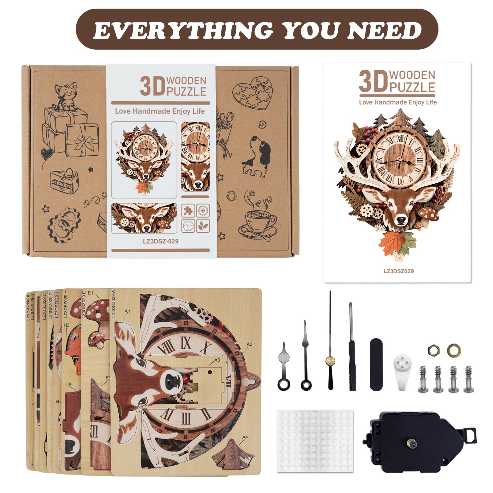 Reindeerâ€“ DIY Wooden Clock, 3D Puzzle Craft Kit