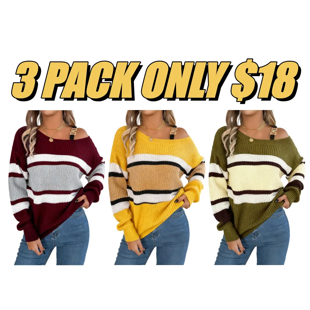 Women's Asymmetrical Neck Buckle Sweater