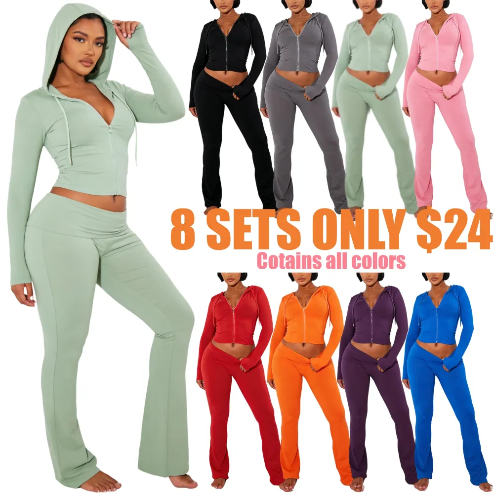 2-Piece Cropped Hoodie & Flared Pants Set