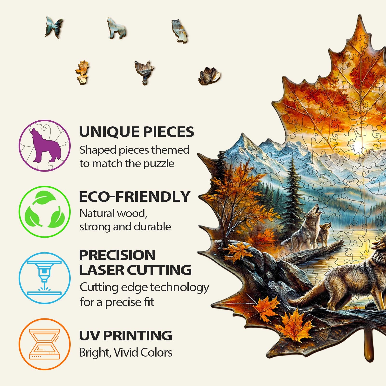 Wolf King autumn Wooden Jigsaw Puzzle