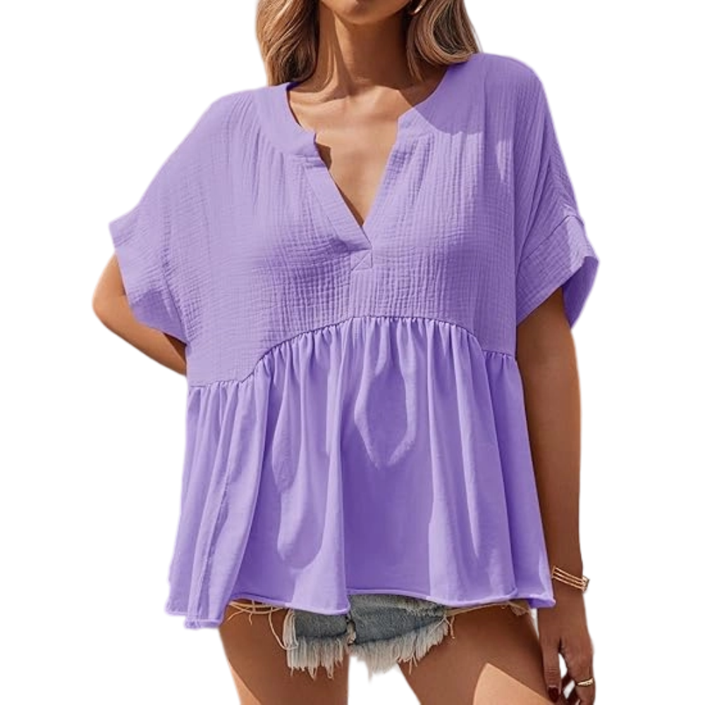 Womens Summer Babydoll Tops V Neck