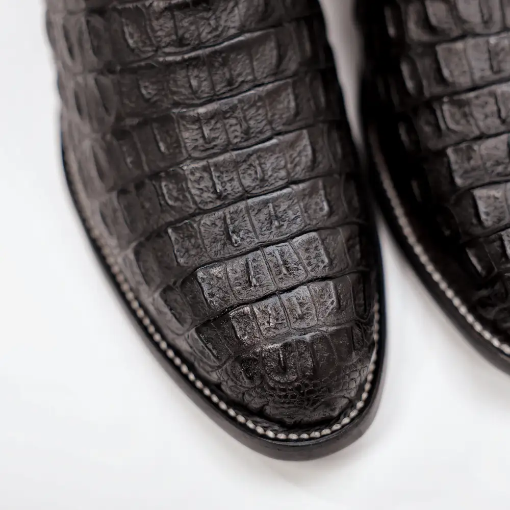 Black Caiman Hornback Leather Boots - Round Toe