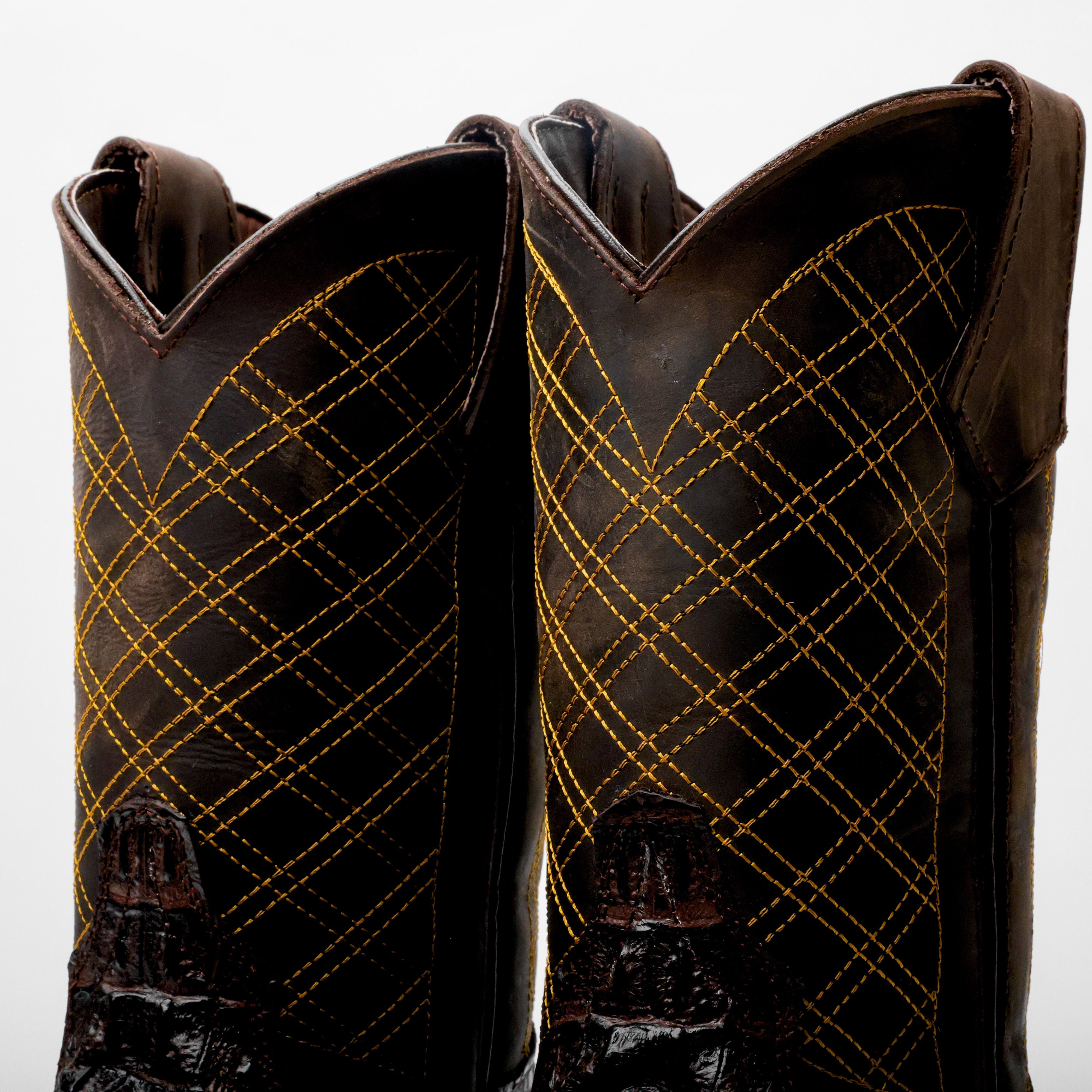 Brown Caiman Neck Leather Boots With 3D Lightweight Sole - Composite Toe
