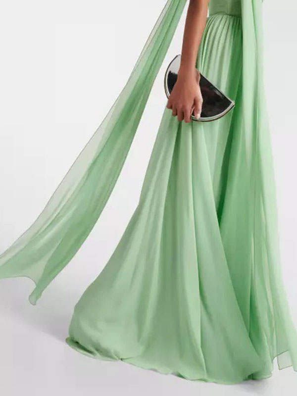 Solid Color Pleated Sleeveless Tube Vacation Chiffon Maxi Dresses
