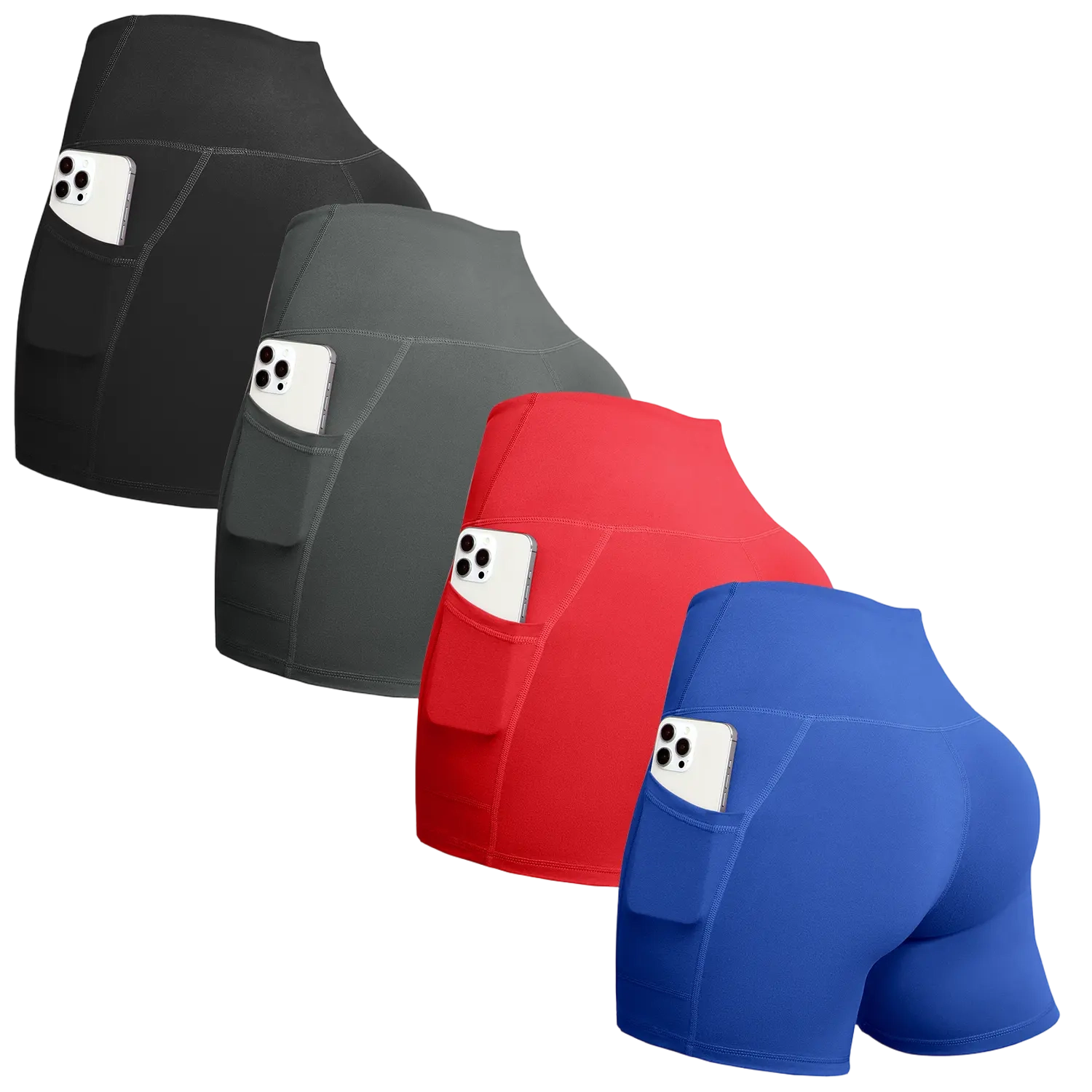 Women’s High-Waist Pocket Biker Shorts Set (4-Pack)