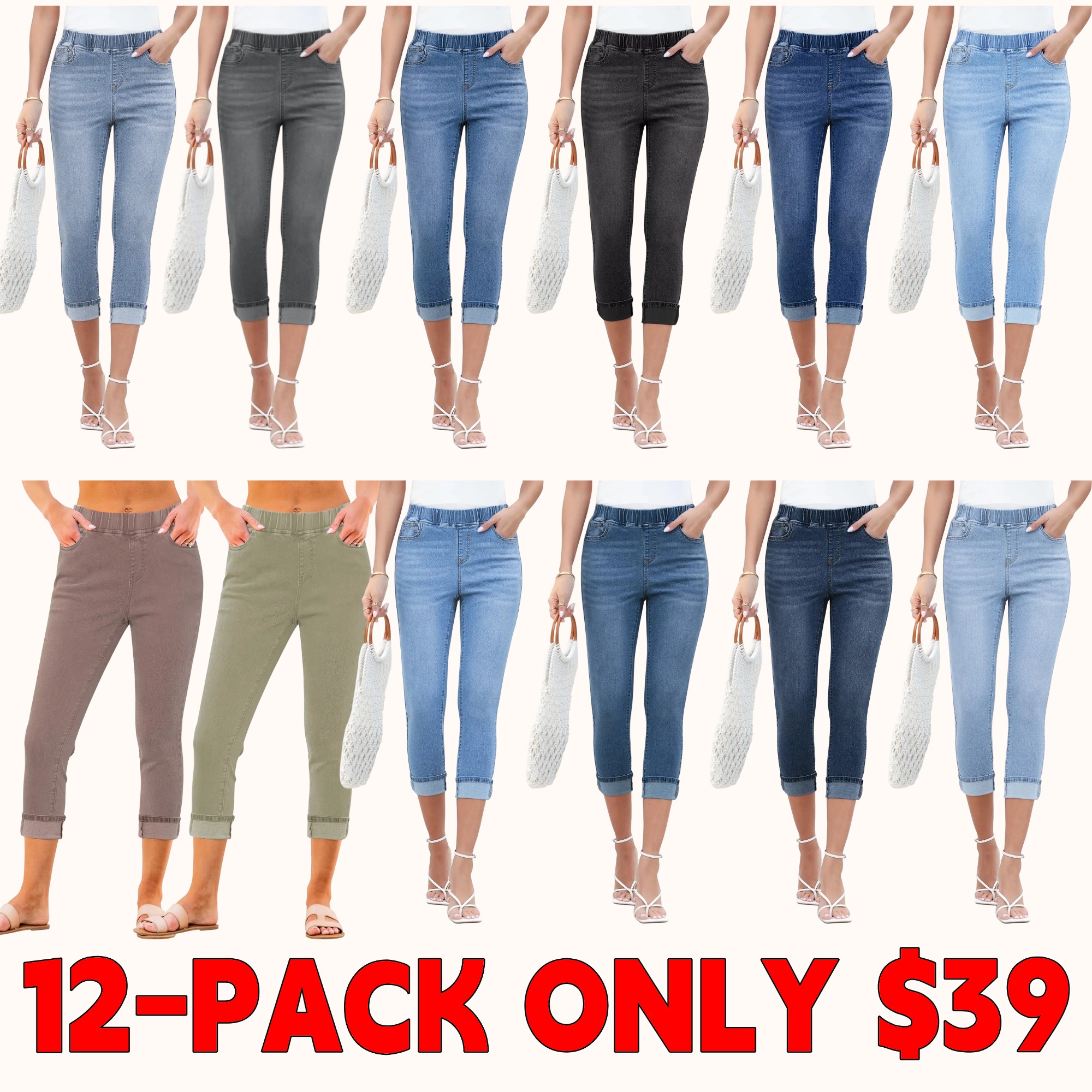 Women's Pull-On Jeans — High-Waisted, Skinny Cropped Pants