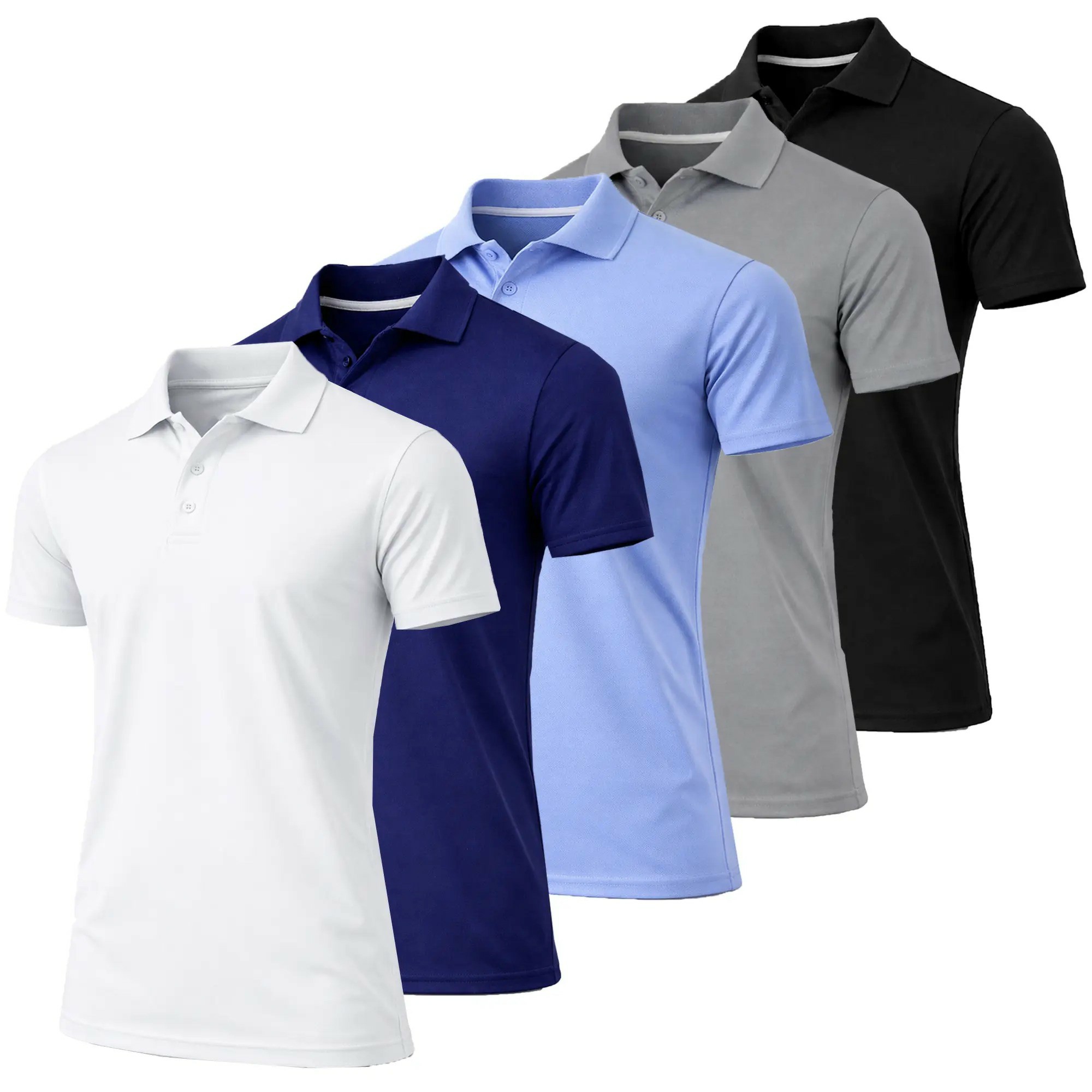 Men's 5-Pack Moisture-Wicking Fabric Polo Collar Shirt Menswear Stylish Ribbed Sleeve