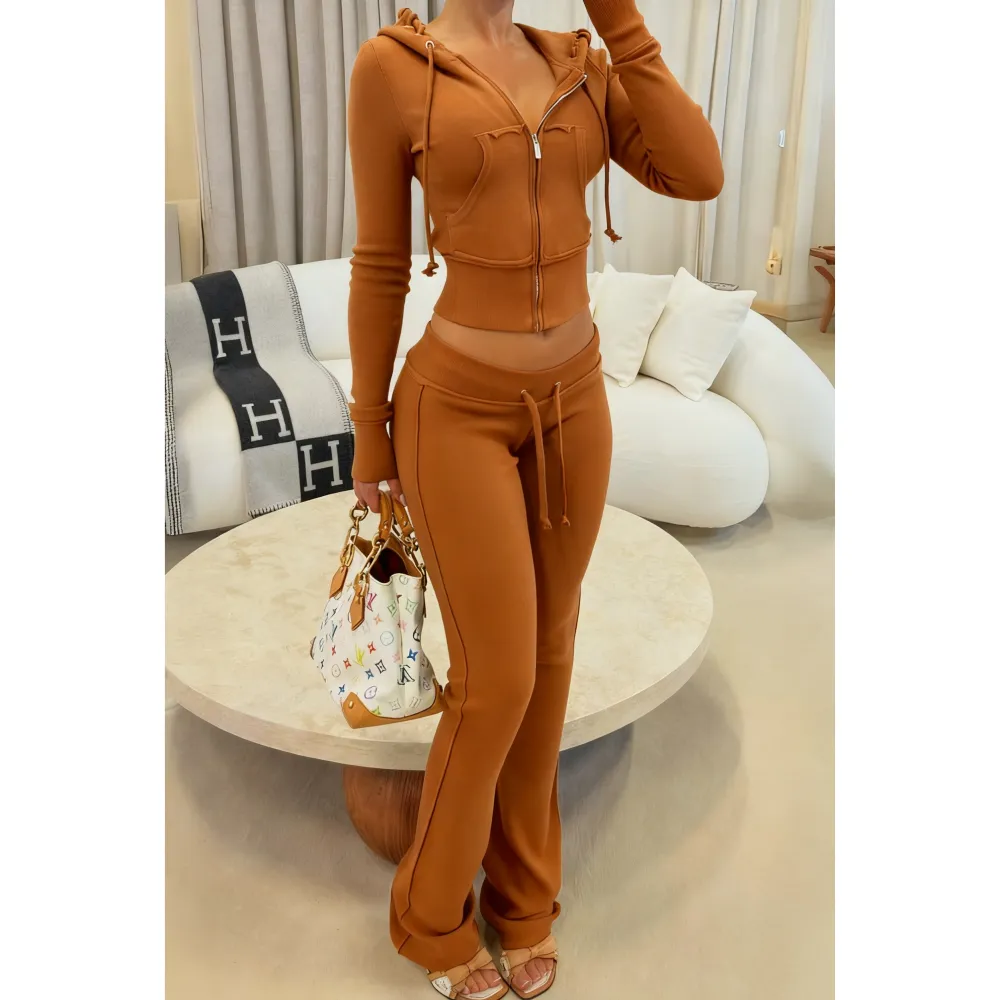 Women's Cropped Zip-Up Two-Piece Set