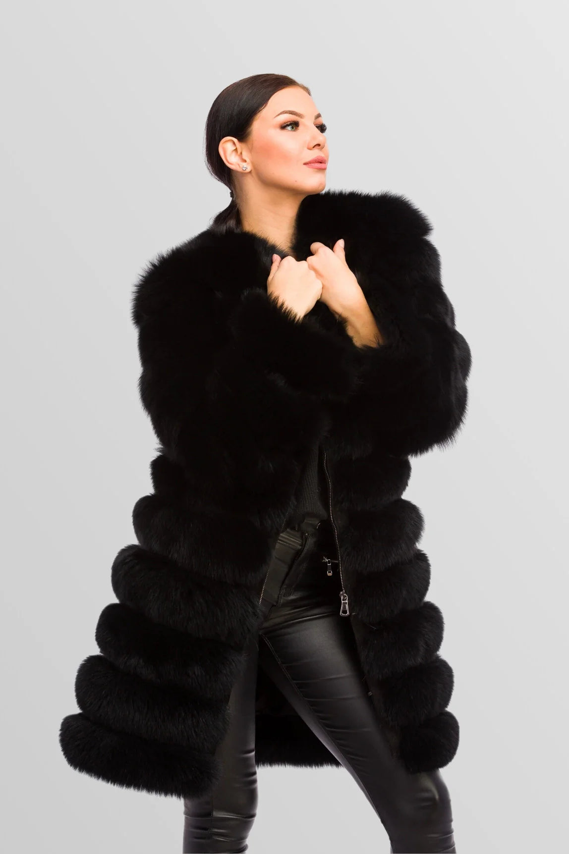 Haină din Blană Naturală de Vulpe,  Transformabilă 6 în 1, Femei, Obsidian 250