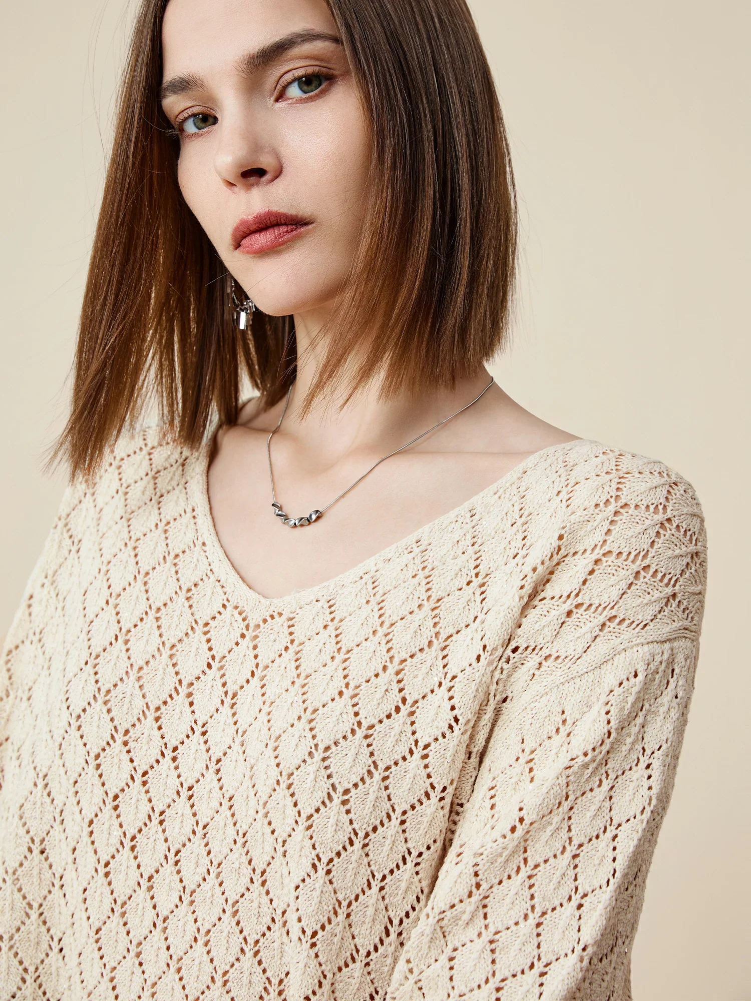 Lyocell & Linen Openwork Sequin Knitted Top