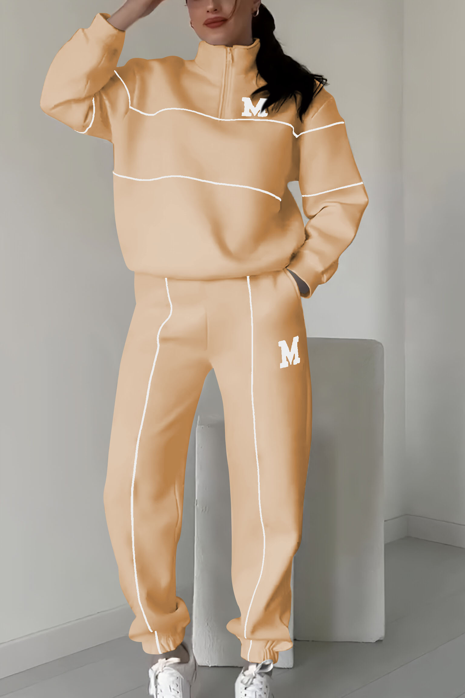 Women's Casual Letter M Long Sleeve Two Piece Set