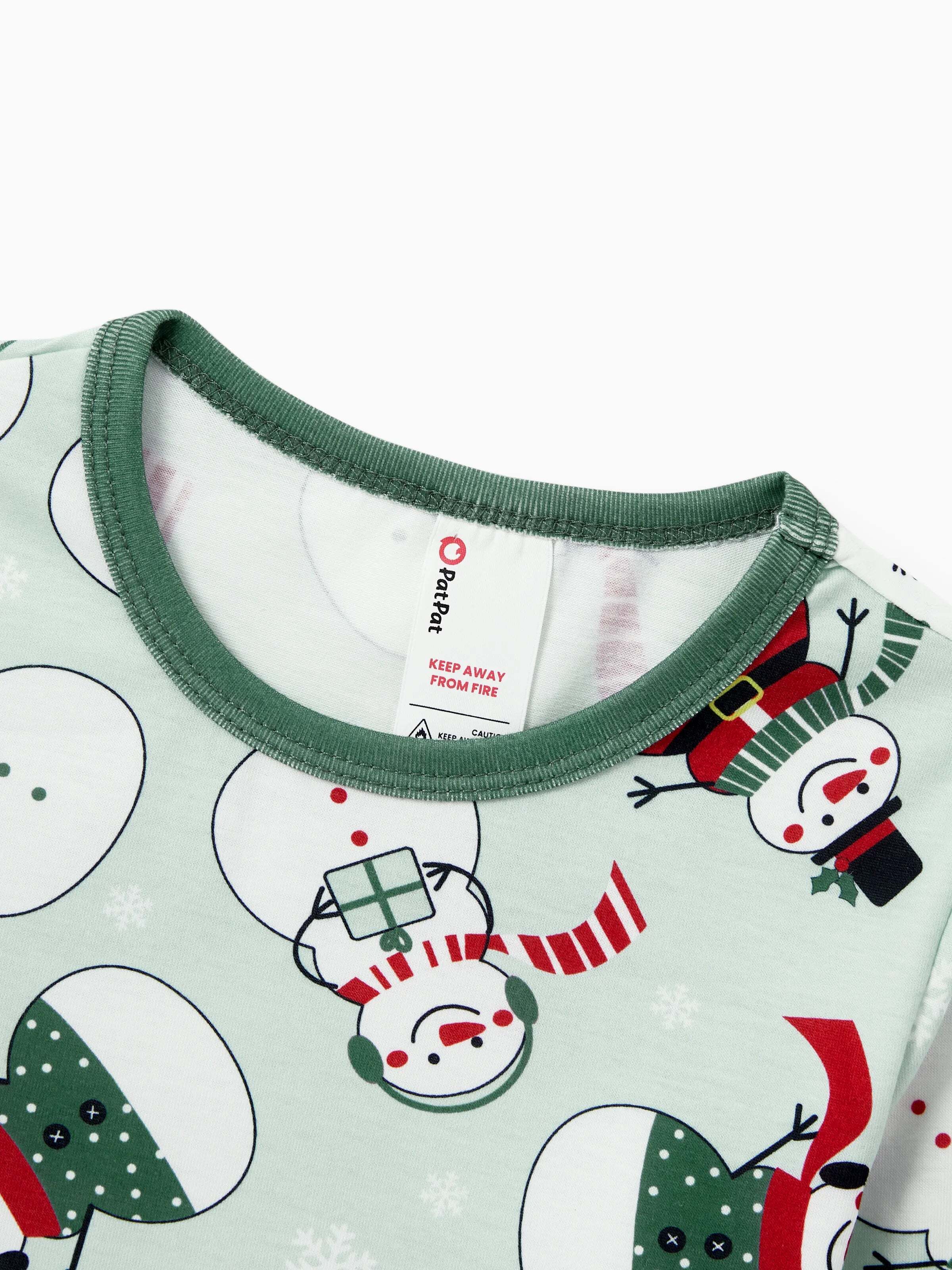 Christmas Matching Family Pajamas Set Christmas Snowman Print PJS with Christmas Socks Mint Green