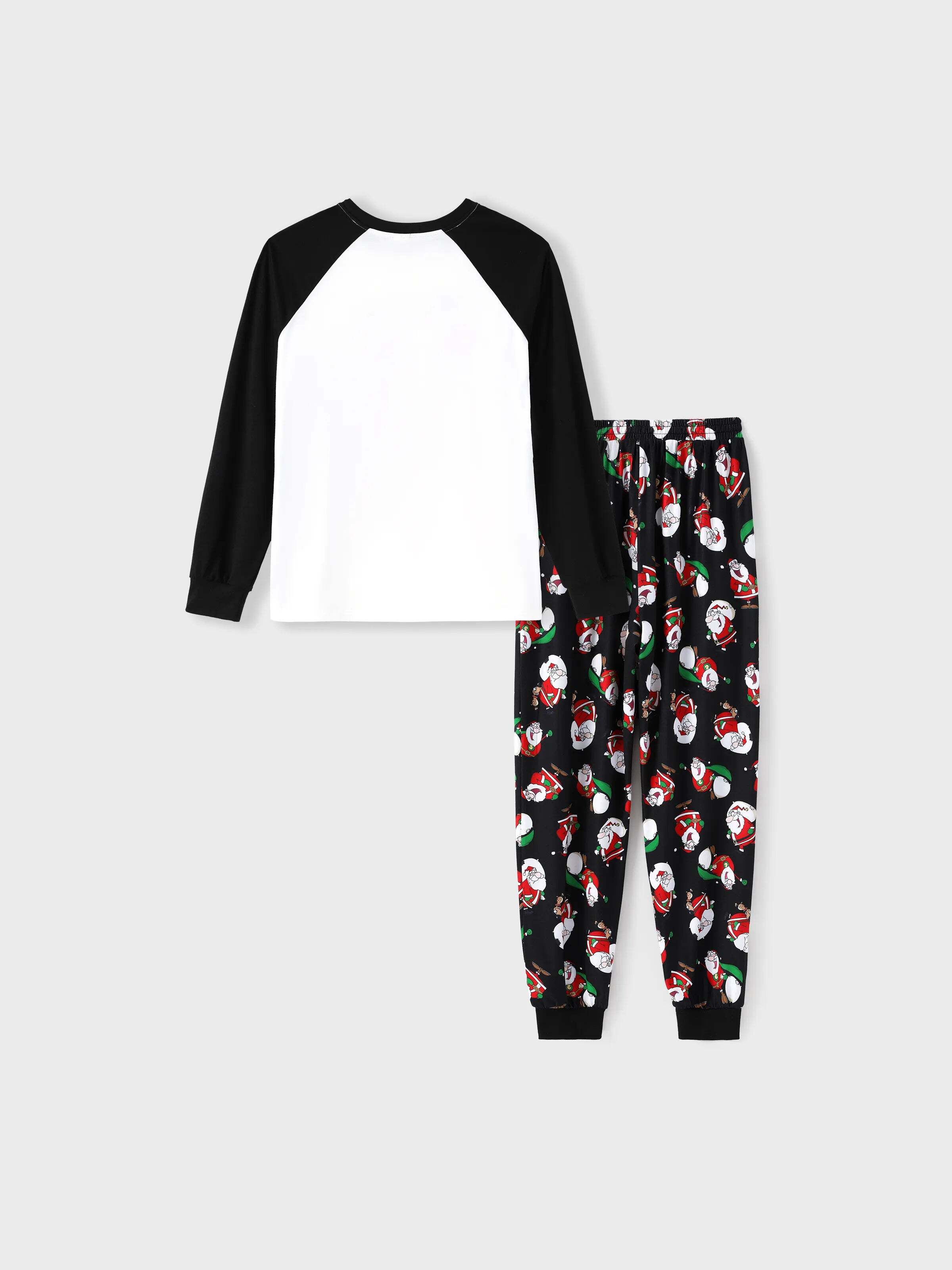 Christmas Matching Family Pajamas Set Christmas Santa Print Black and White PJS with Christmas Socks Black