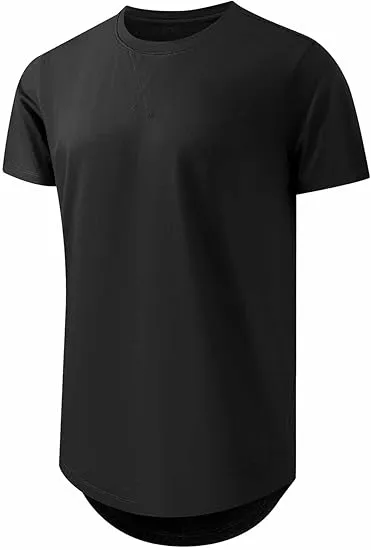 Cotton Hipster Hip Hop Longline Crewneck T-Shirt,Menswear Casual Tshirt Tops