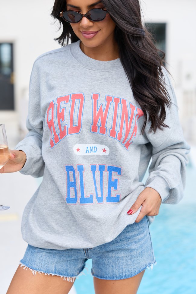 Red Wine And Blue Light Grey Graphic Sweatshirt