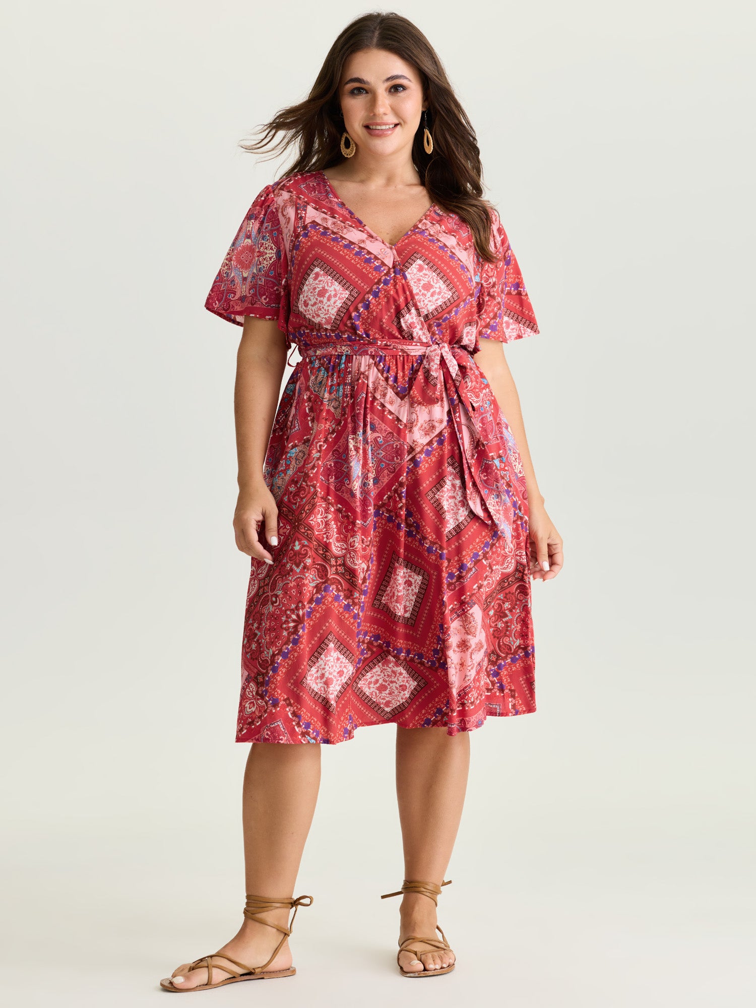 Supersoft Floral Patchwork Print Waist-Tie Midi Dress