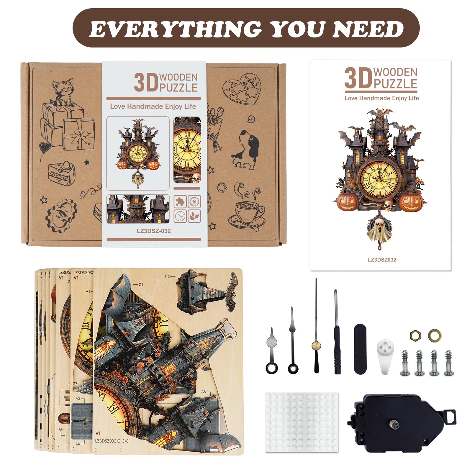 Mysterious Castleâ€“ DIY Wooden Clock, 3D Puzzle Craft Kit