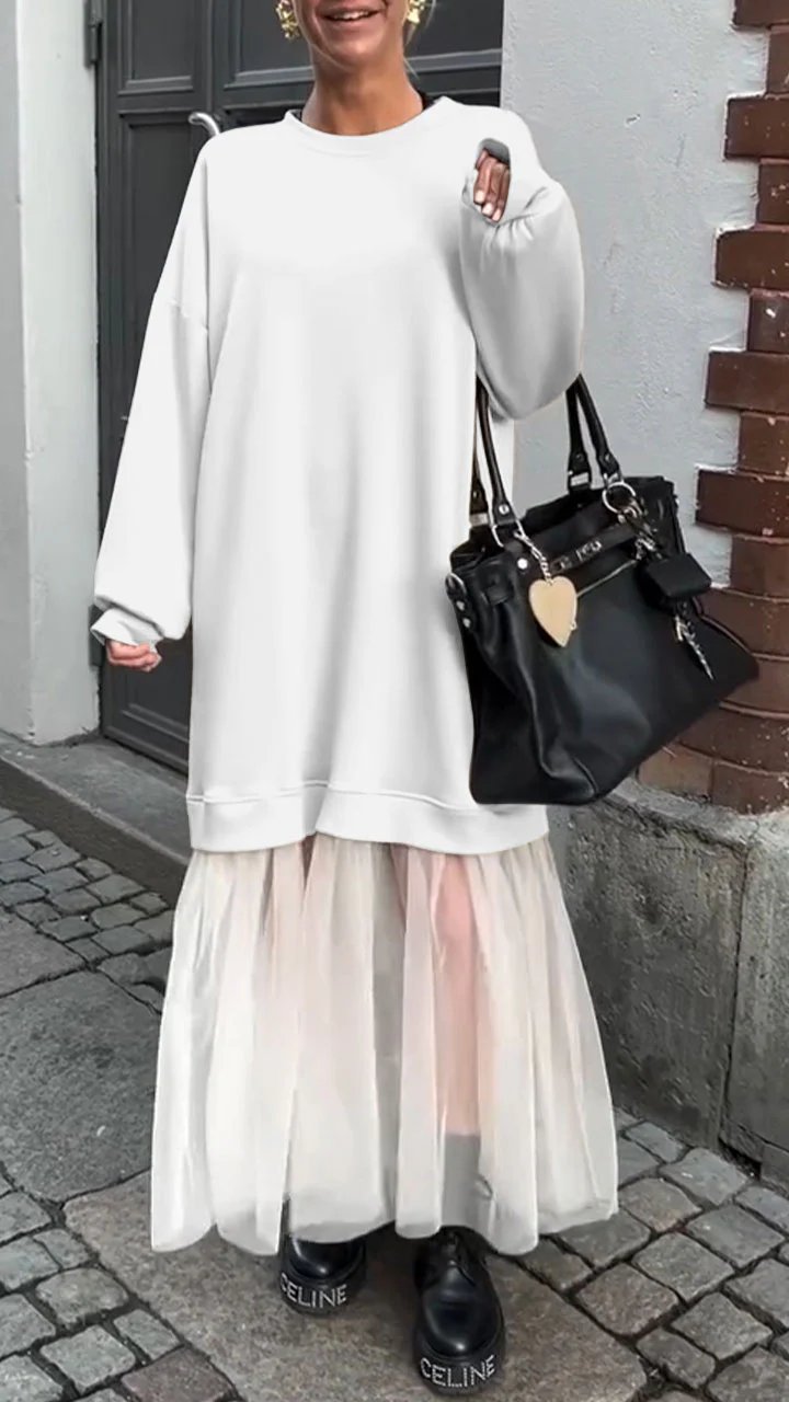 Women's Round Neck Lace Stitching Casual Dress