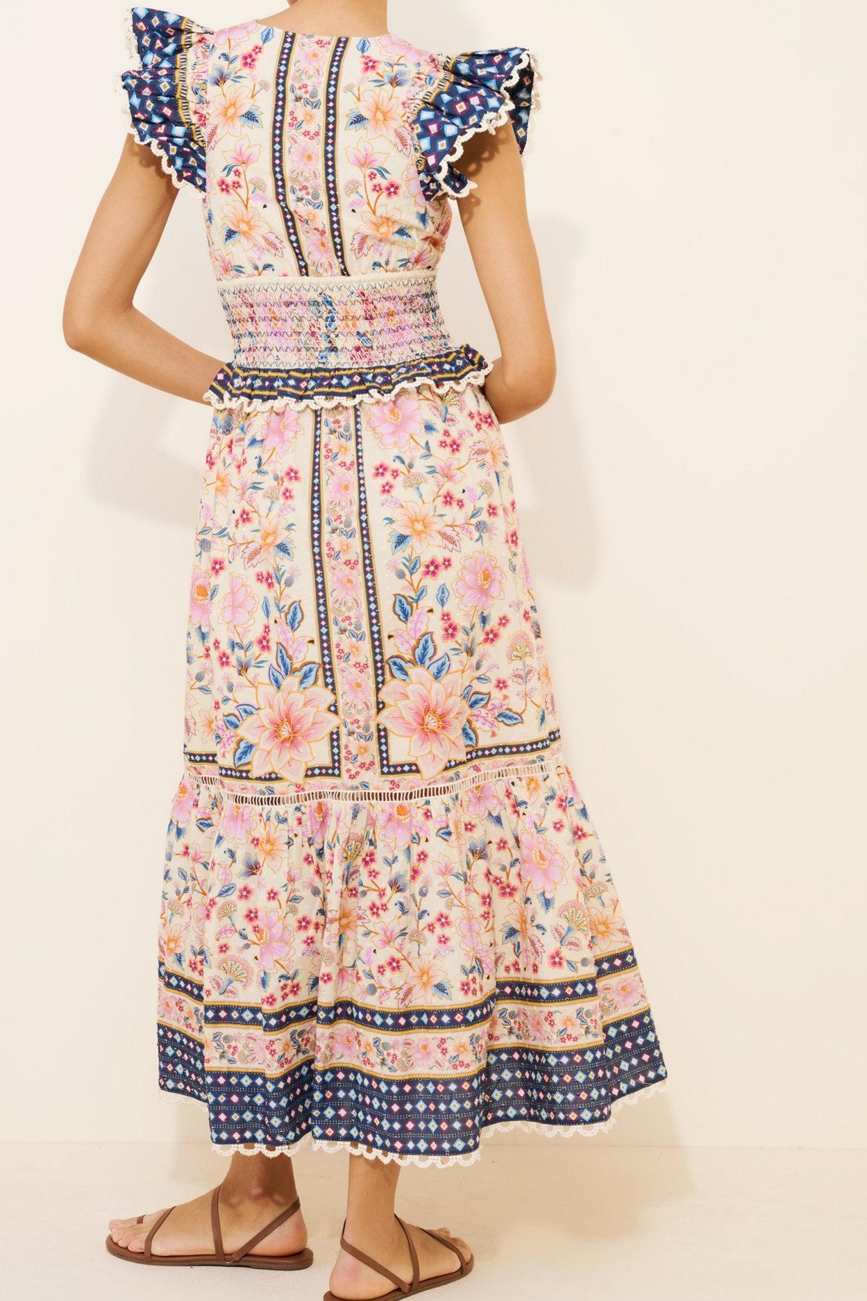 V-Neck Floral Printed Maxi Dress