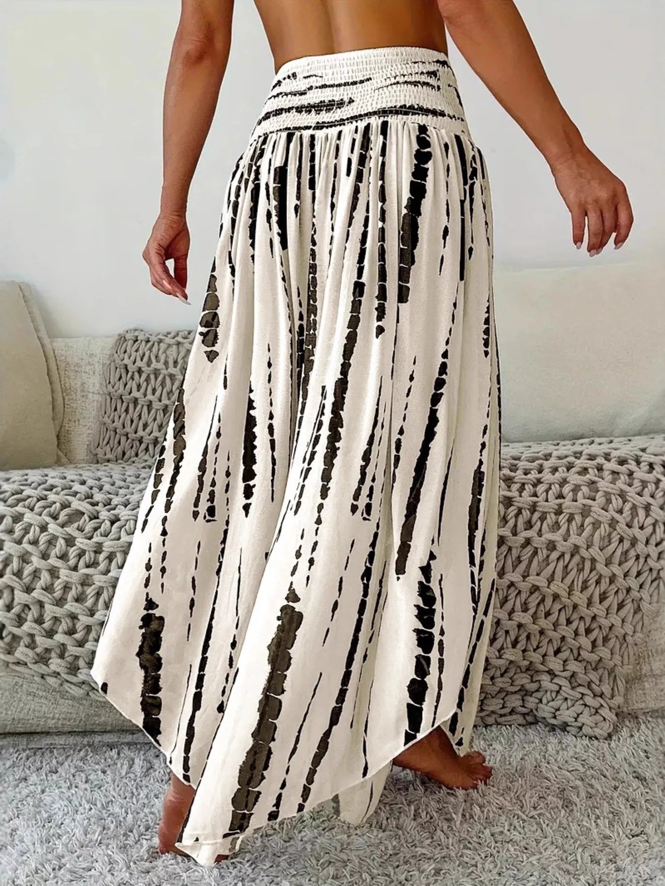 Smocked Asymmetrical Hem Skirt