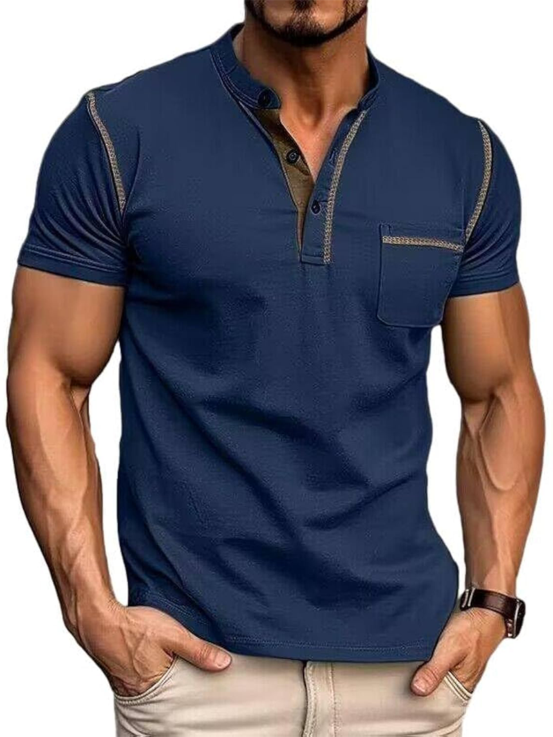 Men's Fashion Henley Shirt Classic Short Sleeve Lightweight Button Cotton T-Shirt Casual Top