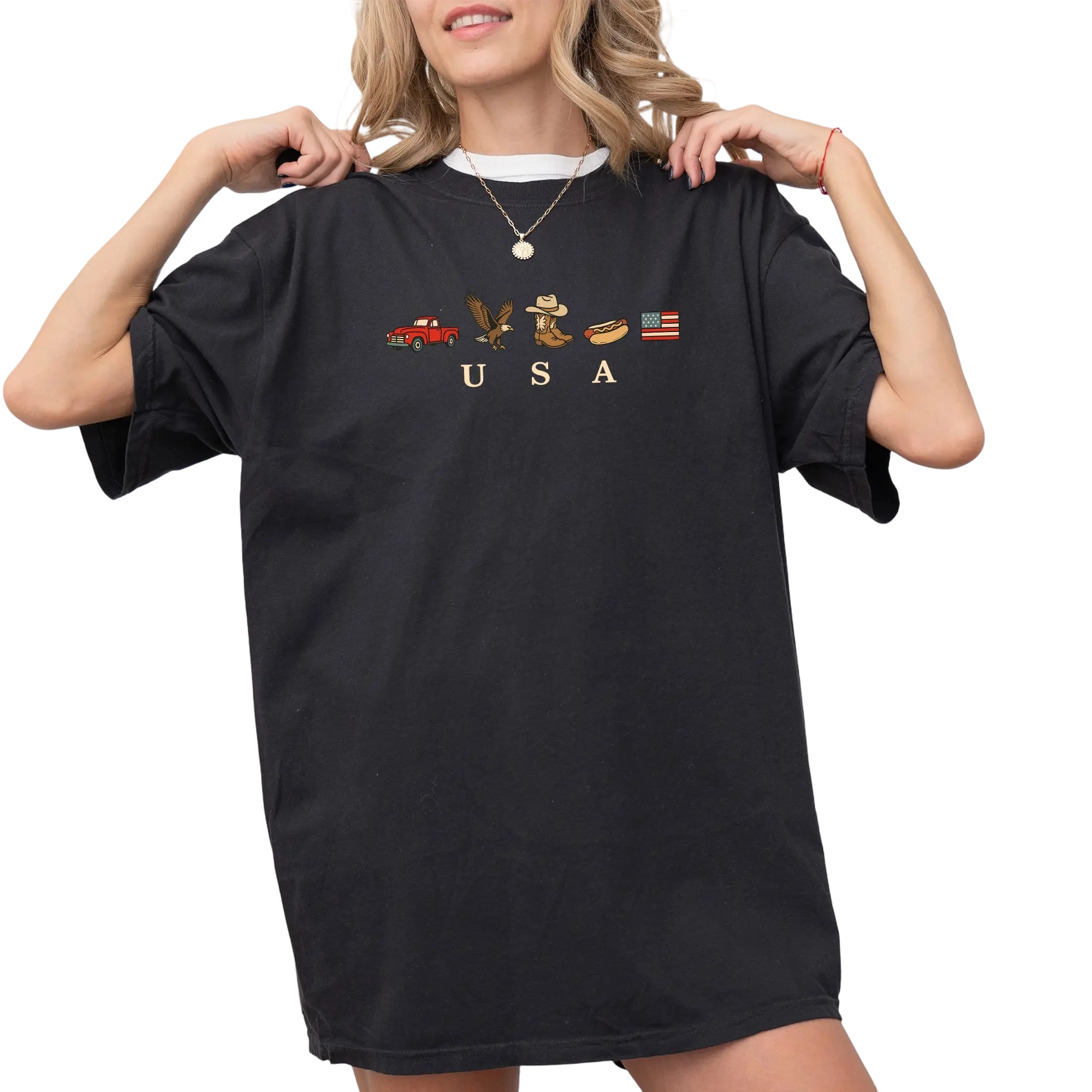 Vintage Wash USA Flag & Icons Graphic T-Shirt