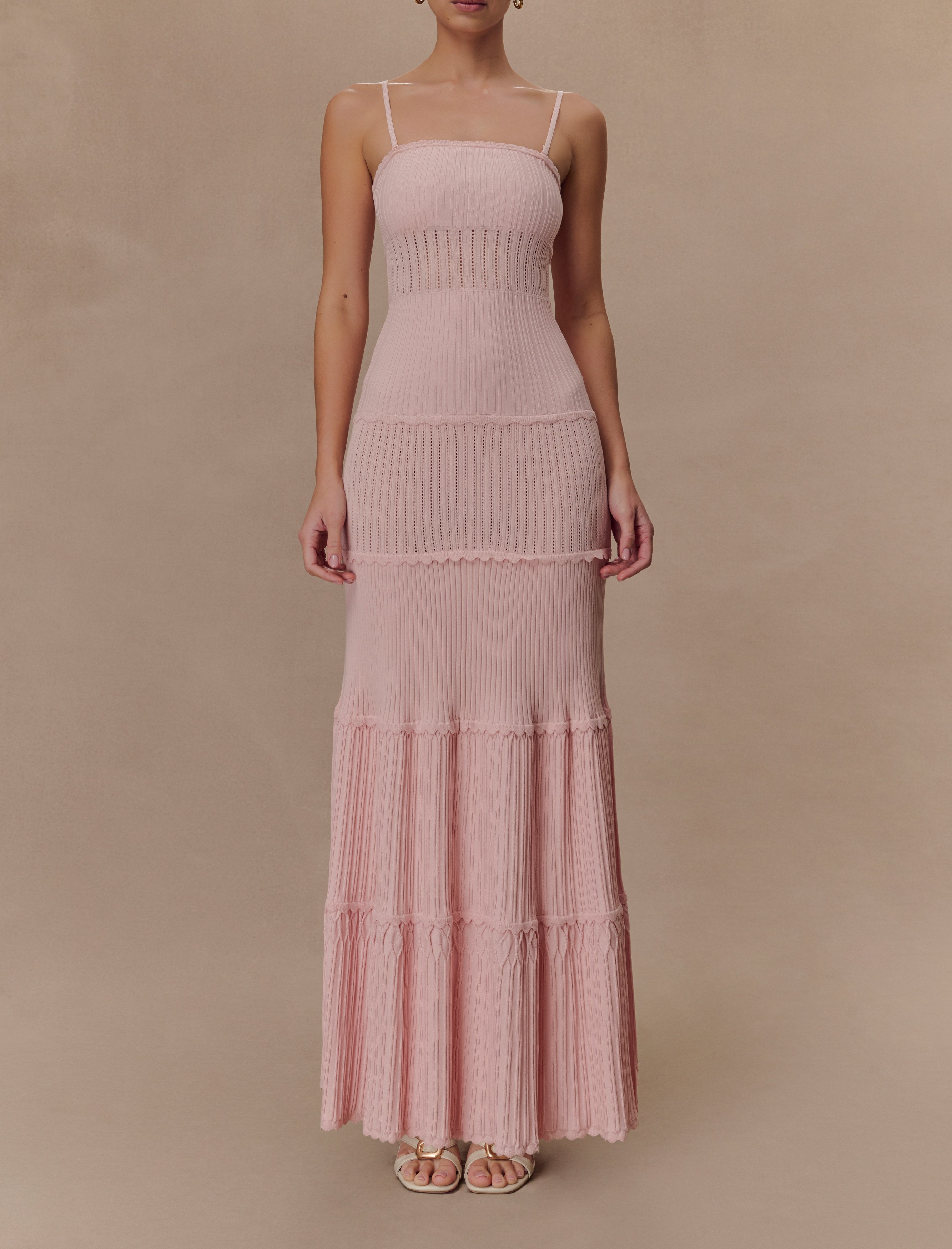 Pink Pointelle Knit Maxi Dress