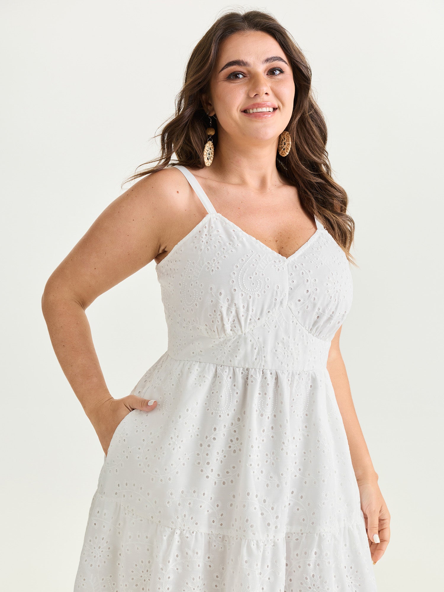 Eyelet Embroidery Cinched Waist Maxi Dress