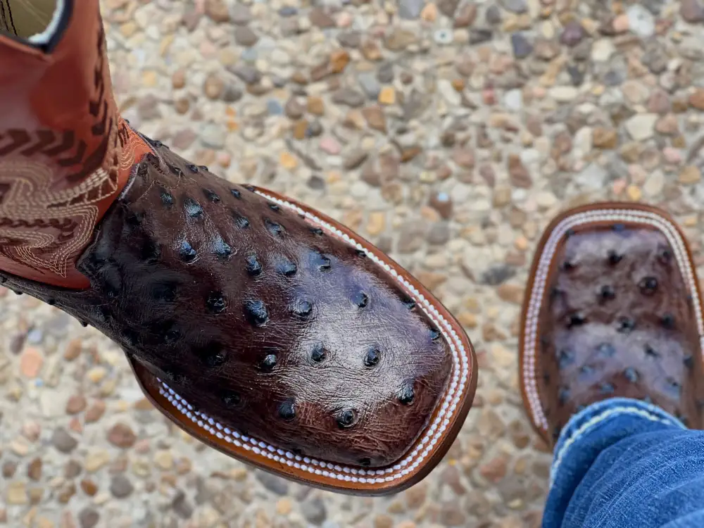 Men’s Brown Ostrich Leather Boots With Orange Shaft
