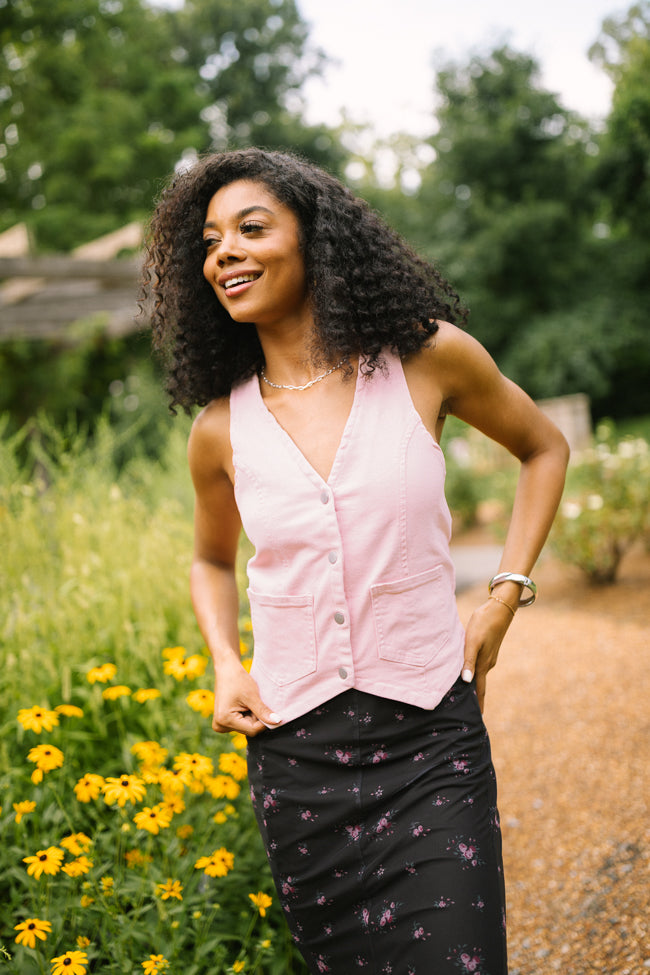 Beneath The Moon Pink Stretch Denim Vest