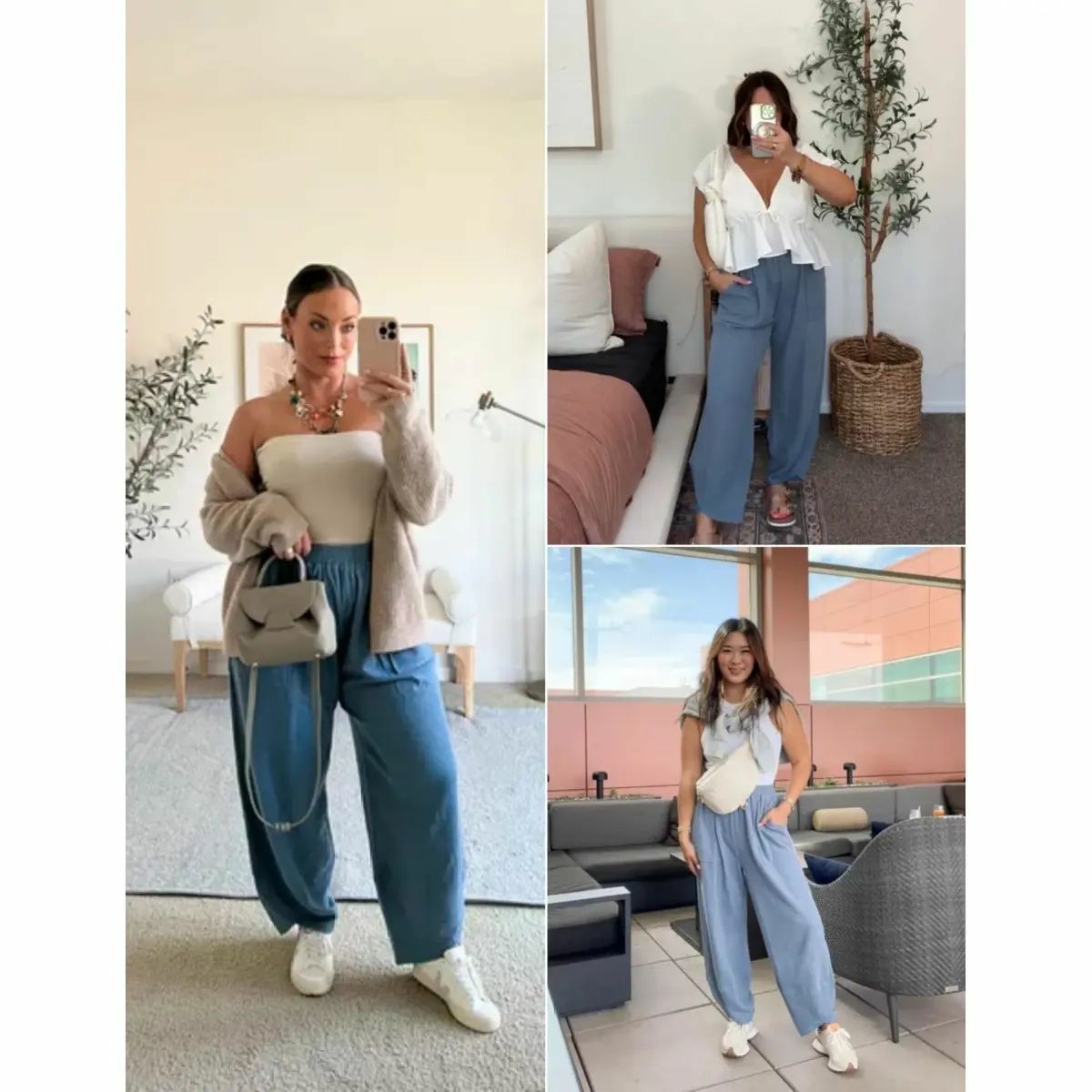 Women's Baggy Wideleg Pants Casual Elastic Waisted Palazzo Harem Pants with Pockets